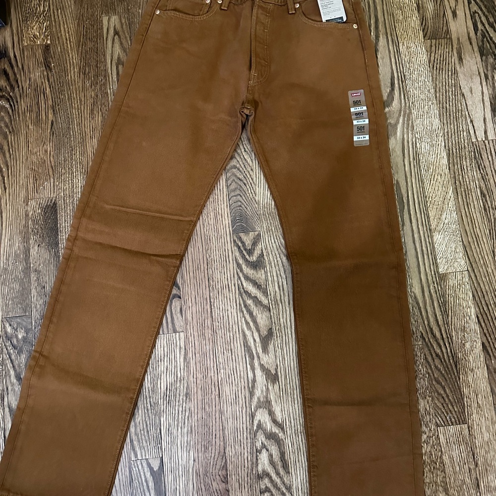 Levi's 501 Jeans Original Button Fly Color Mustard Brown - Picture 2 of 4